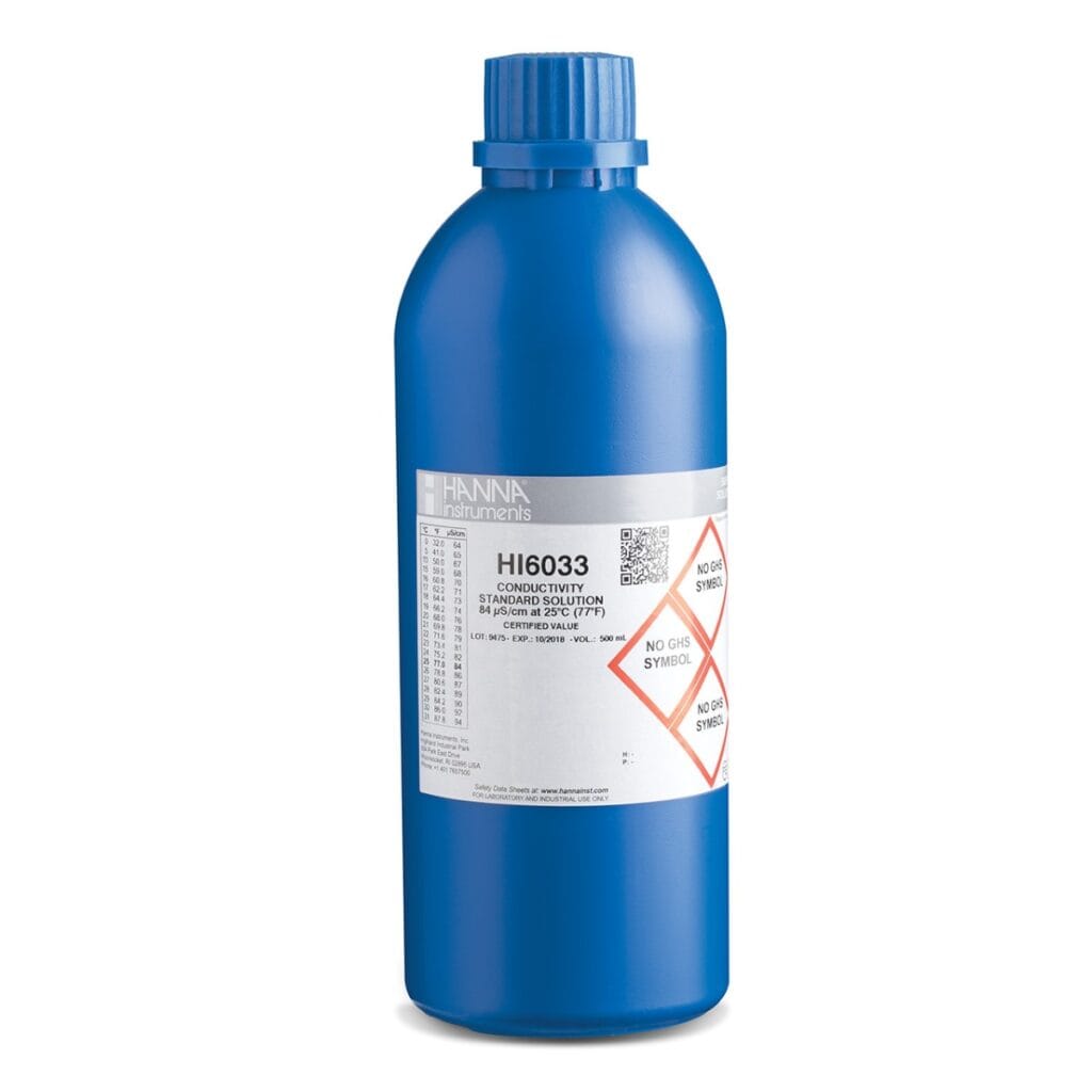HI6033 84 µS/cm EC (500 mL) bottle with certificate