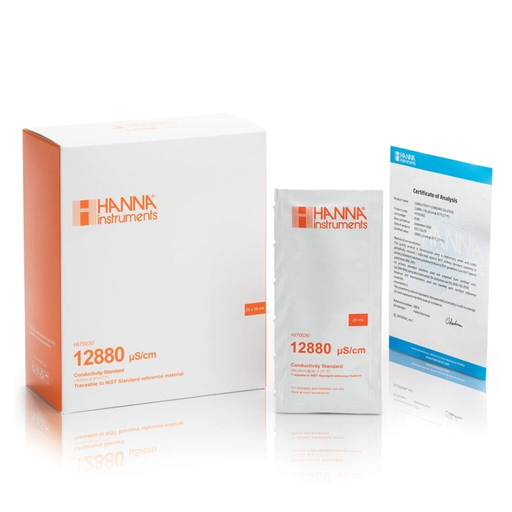 HI70030C 12880 µS/cm EC (25 x 20 mL) sachets with certificate