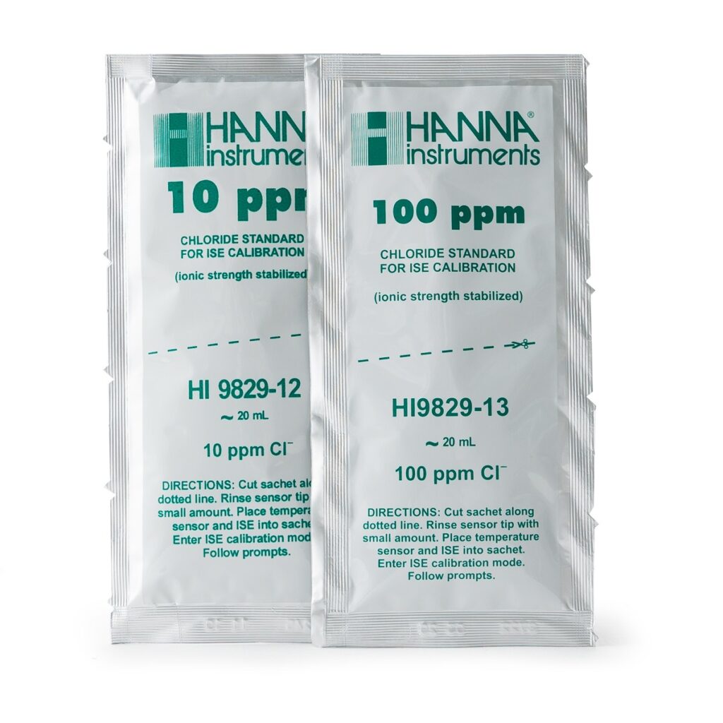 10 ppm and 100 ppm Chloride Calibration Standard Sachets for HI9829 (10 x 25 mL each) - HI9829-12/13